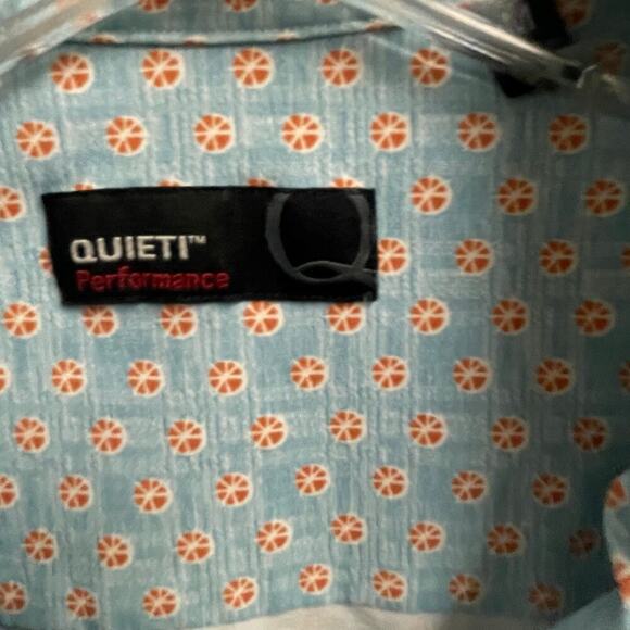 Quieti Performance Button Down Golf Shirt Size Medium Blue Orange Pattern - Picture 2 of 5